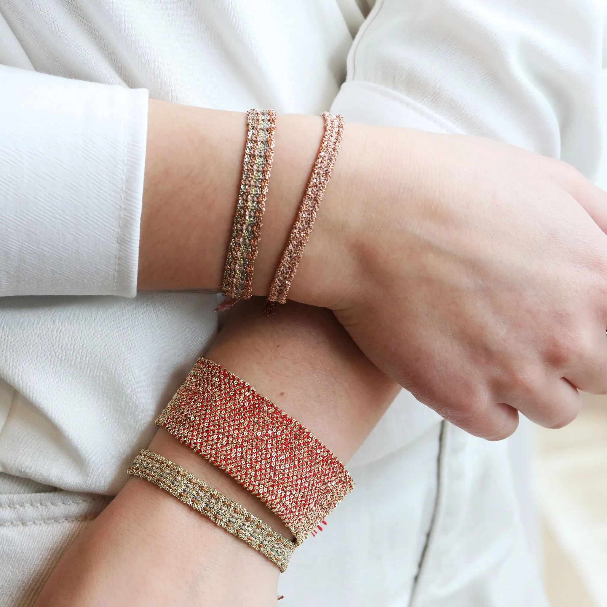 Rose Gold Vermeil & Nude Silk Woven Bracelet