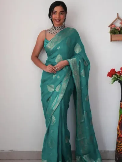 Sea Green Ready to wear Saree UK Next Day