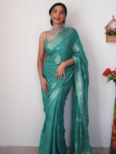 Sea Green Ready to wear Saree UK Next Day