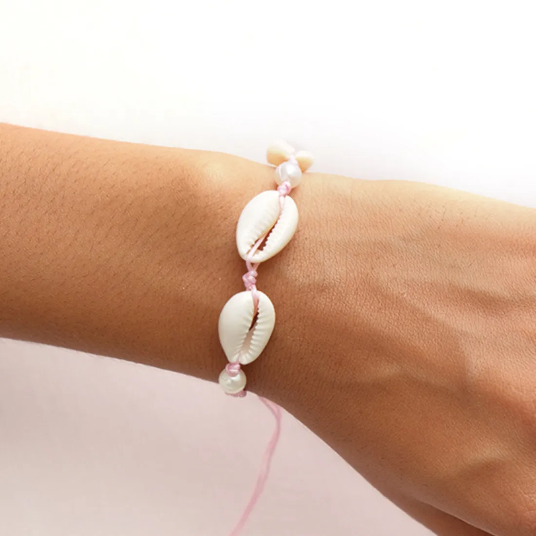 SET OF TWO BOHO SHELL ANKLET BRACELETS