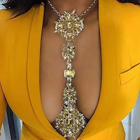 Sexy Boho Golden Bejeweled Cleavage Body Jewelry Necklace