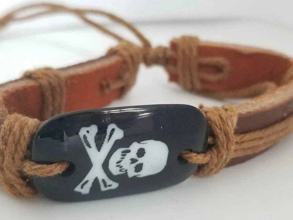 Skull And Crossbones Cord Charm Bracelet