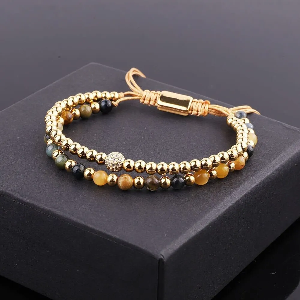 Stainless Steel Beads 4mm Tiger Eye Macrame Bracelet