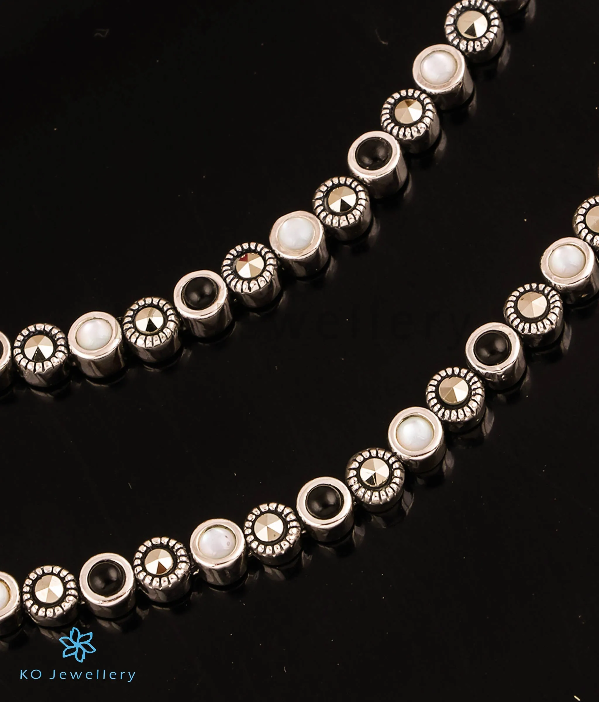 The Chequered Silver Marcasite Anklets