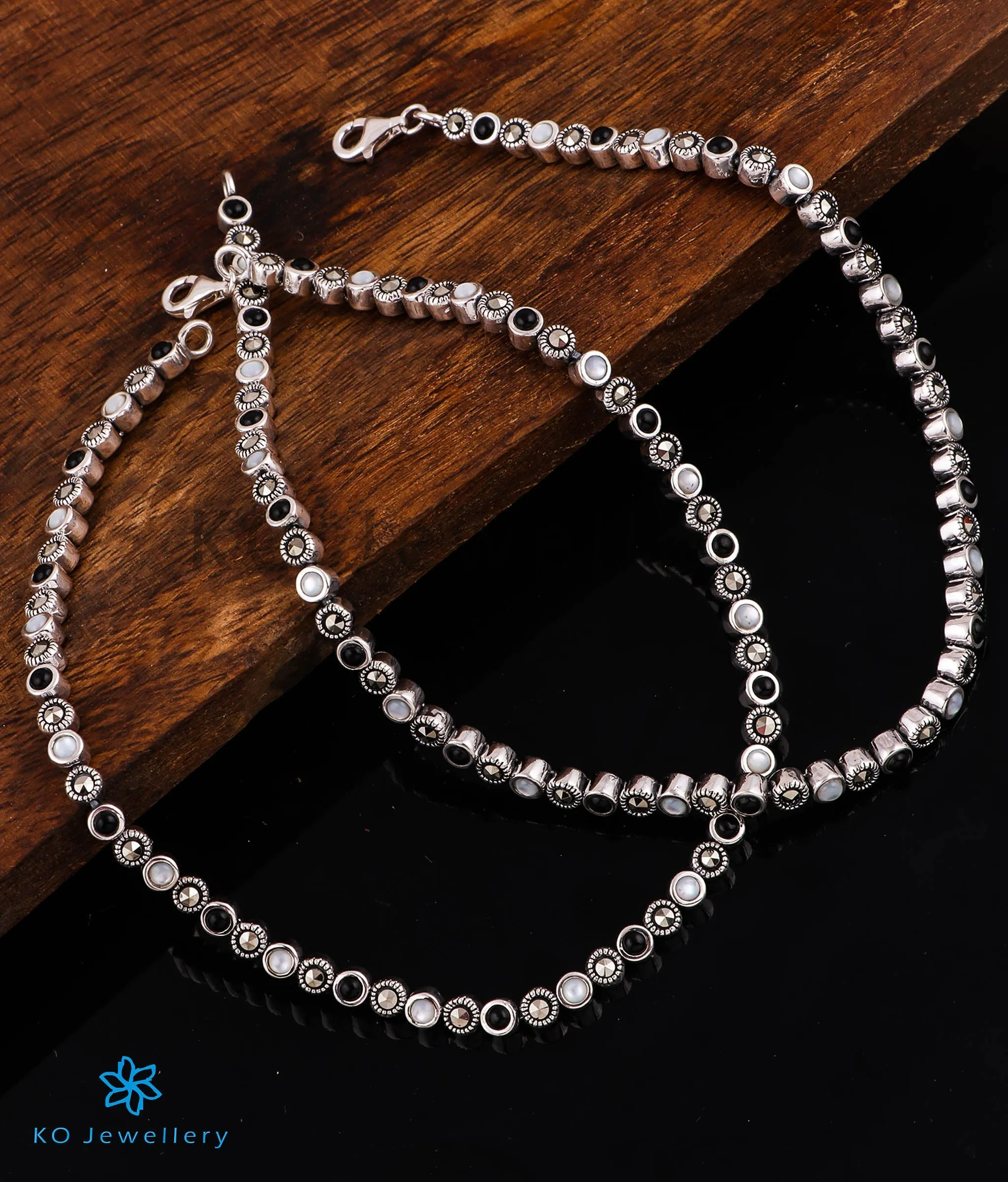 The Chequered Silver Marcasite Anklets