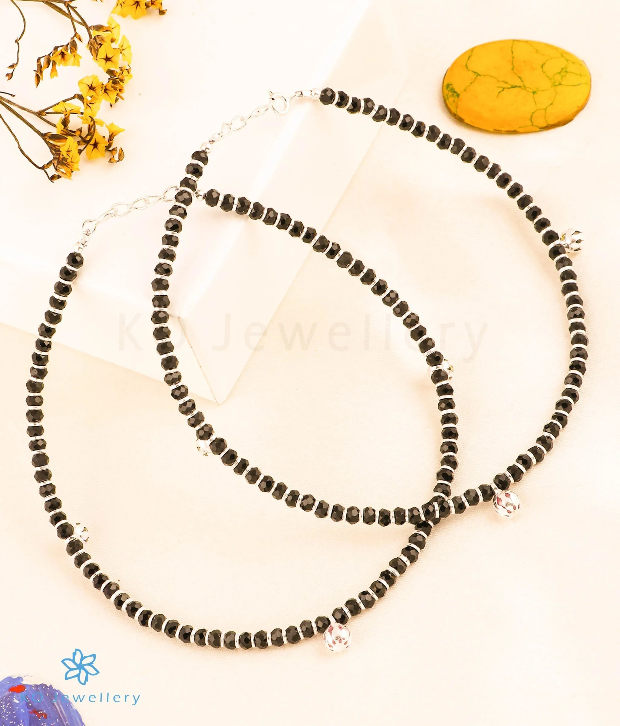 The Ghungroo Silver Blackbead Nazariya Anklets