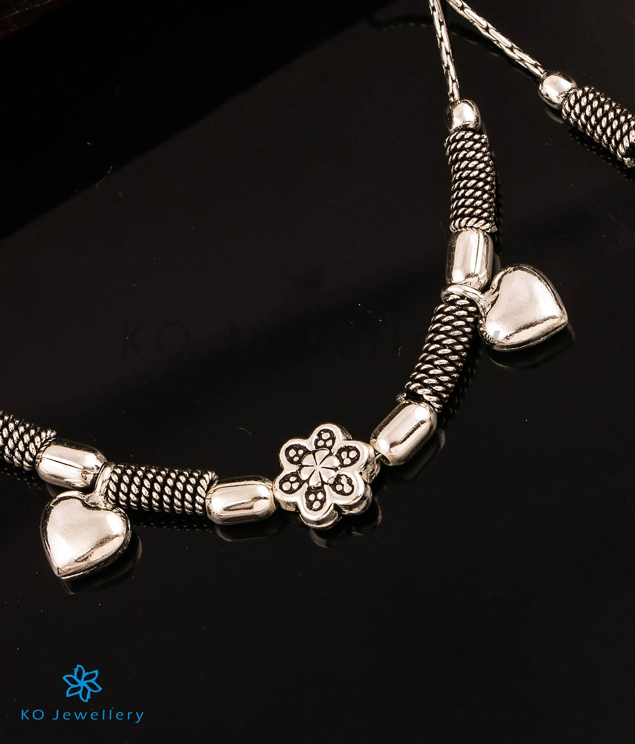 The Heart Charms Silver Chain Anklets