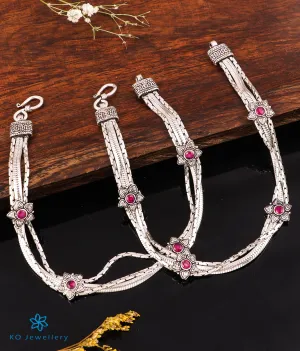 The Unnati Silver Floral Antique Anklets