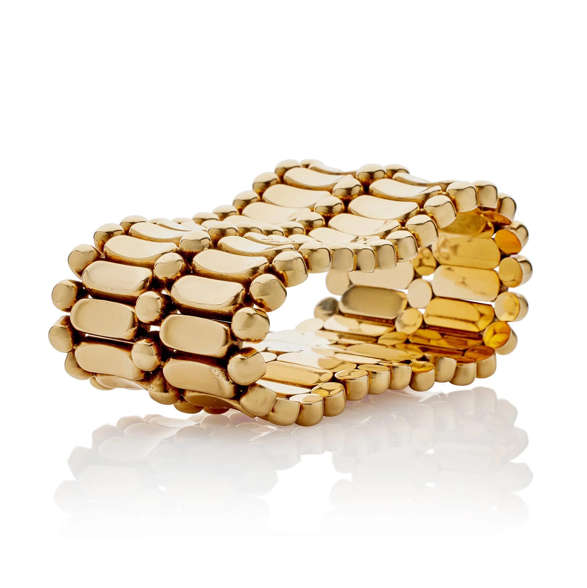 Wide Retro Fancy Link 18K Gold Strap Bracelet