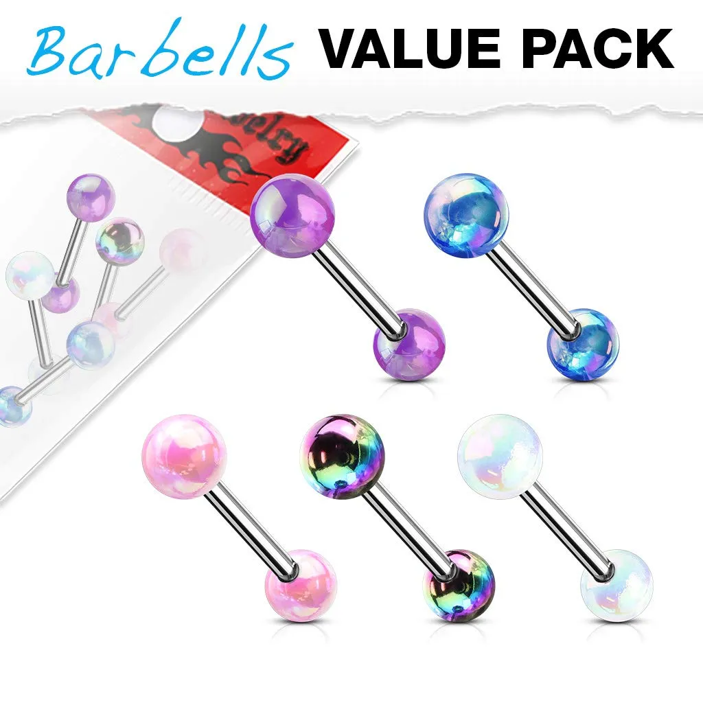 WILDKLASS 5 Pcs Value Pack Metallic AB Coating Balls 316L Surgical Steel Barbells