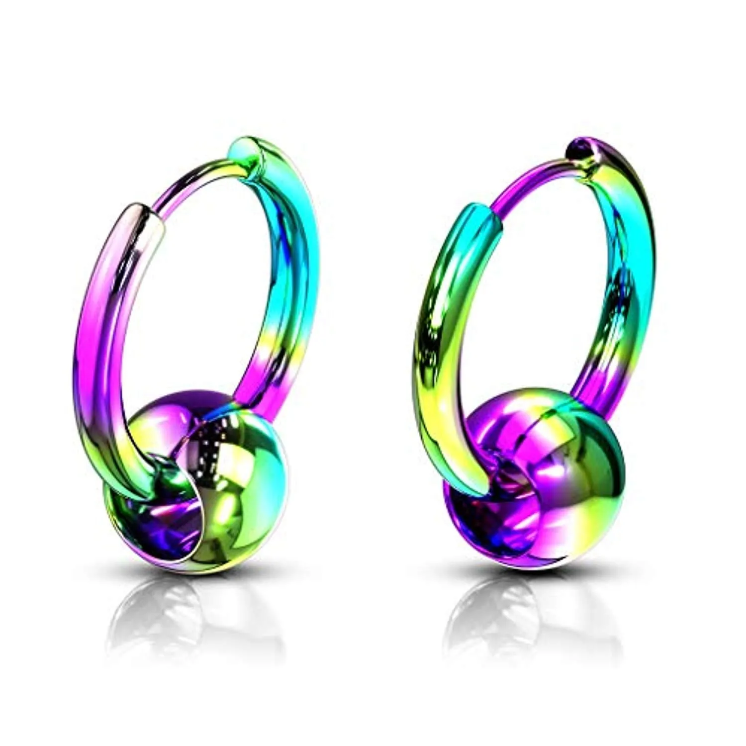 WildKlass Pair of Captive Ball 316L Stainless Steel Hinge Action Seamless Hoop Earrings