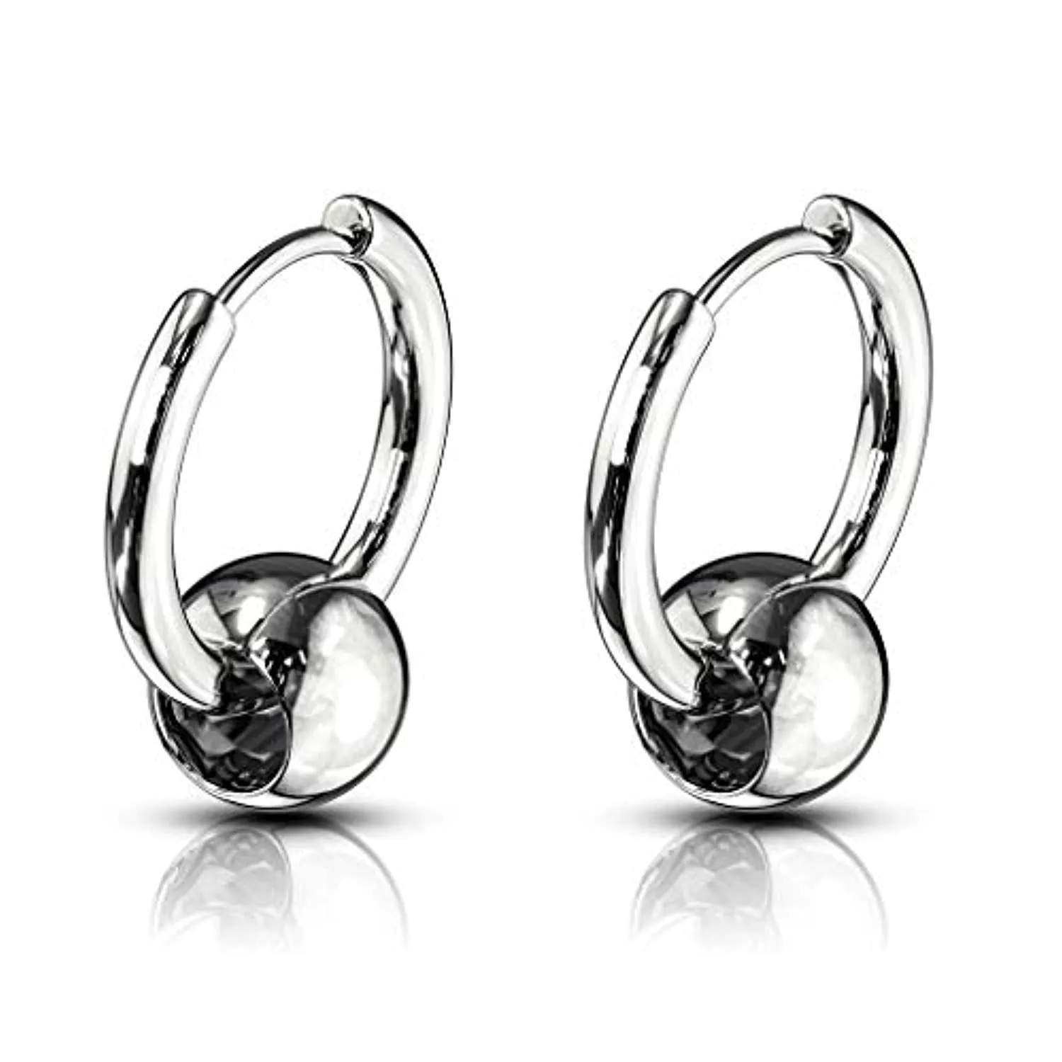 WildKlass Pair of Captive Ball 316L Stainless Steel Hinge Action Seamless Hoop Earrings